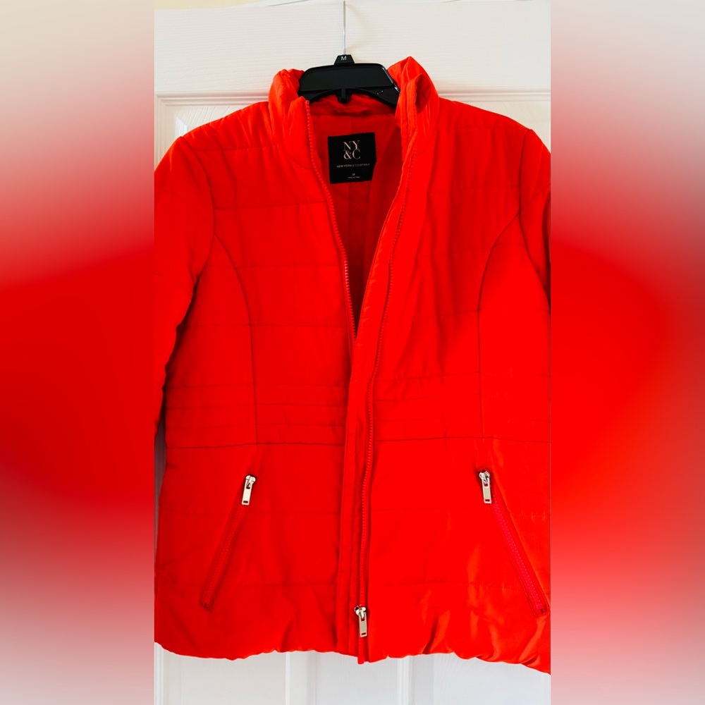 New York & Company Vibrant Orange Puffer Jacket